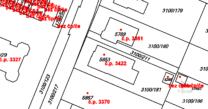 Břeclav 3422 na parcele st. 5853 v KÚ Břeclav, Katastrální mapa
