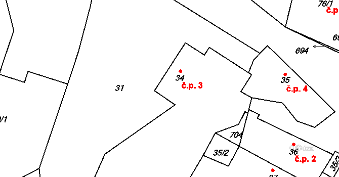 Jetenovice 3, Velký Bor na parcele st. 34 v KÚ Jetenovice, Katastrální mapa