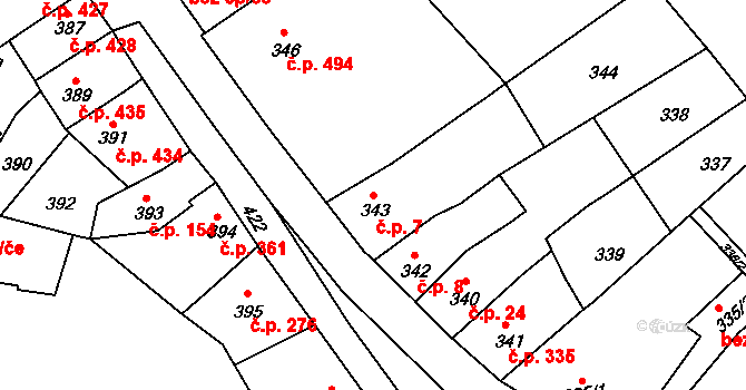 Předměstí 7, Litoměřice na parcele st. 343 v KÚ Litoměřice, Katastrální mapa