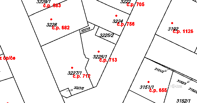 Předměstí 713, Litoměřice na parcele st. 3225/1 v KÚ Litoměřice, Katastrální mapa