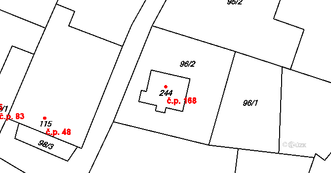 Orlovice 168 na parcele st. 244 v KÚ Orlovice, Katastrální mapa