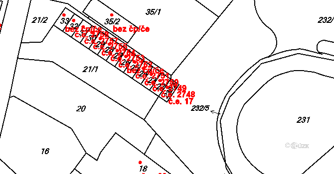 Všebořice 17, Ústí nad Labem na parcele st. 232/2 v KÚ Všebořice, Katastrální mapa