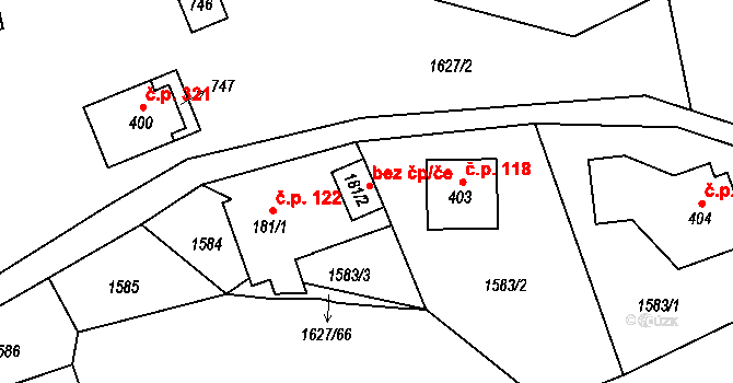 Hrádek 41714989 na parcele st. 181/2 v KÚ Hrádek, Katastrální mapa