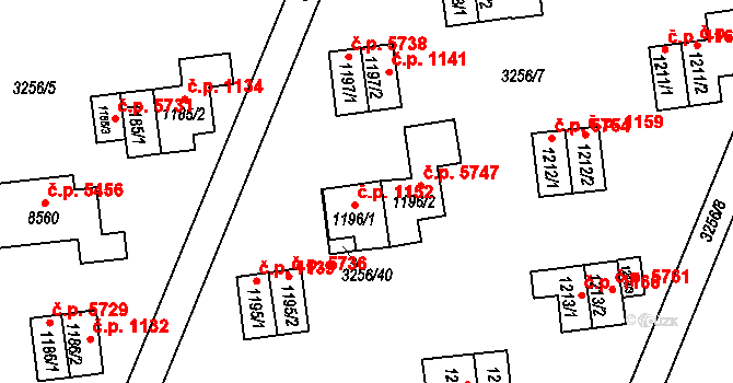 Zlín 1152 na parcele st. 1196/1 v KÚ Zlín, Katastrální mapa