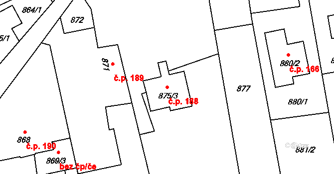 Píšť 188 na parcele st. 875/3 v KÚ Píšť, Katastrální mapa