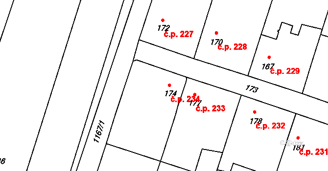 Oldřišov 234 na parcele st. 174 v KÚ Oldřišov, Katastrální mapa