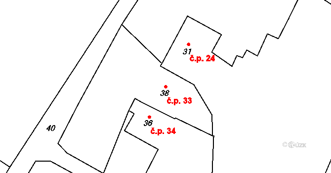 Kamenec 33, Holasovice na parcele st. 38 v KÚ Kamenec, Katastrální mapa