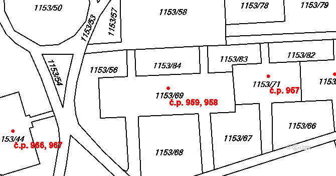 Kylešovice 958,959, Opava na parcele st. 1153/69 v KÚ Kylešovice, Katastrální mapa