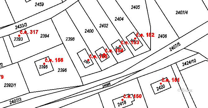 Buchlovice 154 na parcele st. 2399 v KÚ Buchlovice, Katastrální mapa