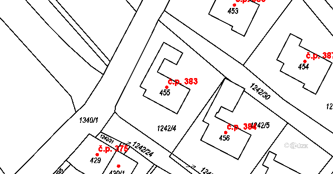 Brandýs nad Orlicí 383 na parcele st. 455 v KÚ Brandýs nad Orlicí, Katastrální mapa