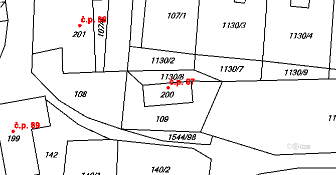 Jedlí 87 na parcele st. 200 v KÚ Jedlí, Katastrální mapa