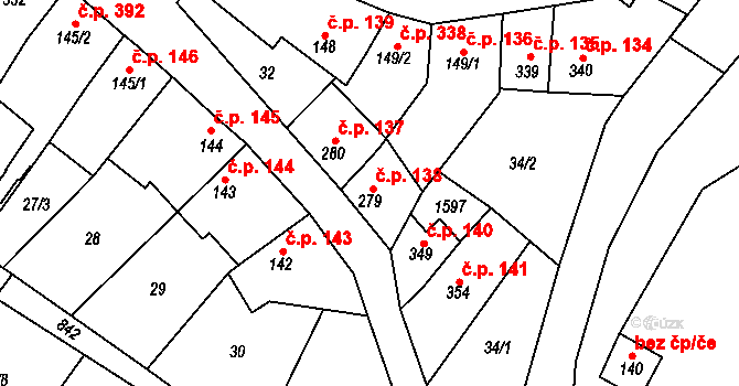 Kostelec nad Labem 138 na parcele st. 279 v KÚ Kostelec nad Labem, Katastrální mapa
