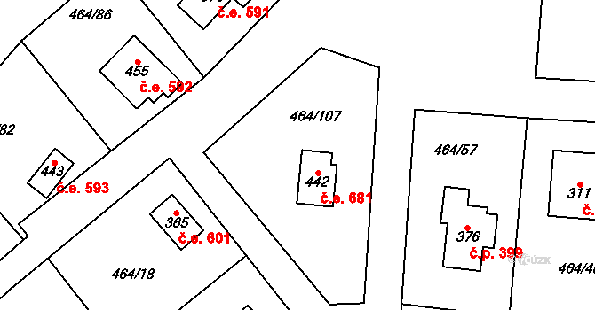 Třebotov 681 na parcele st. 442 v KÚ Třebotov, Katastrální mapa