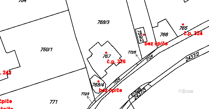 Černošice 326 na parcele st. 767 v KÚ Černošice, Katastrální mapa