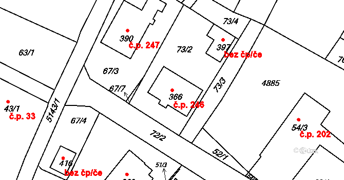 Pocinovice 246 na parcele st. 366 v KÚ Pocinovice, Katastrální mapa