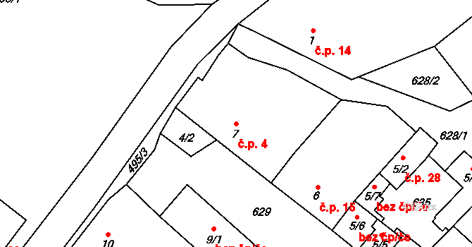 Ostrovec 4, Ostrovec-Lhotka na parcele st. 7 v KÚ Ostrovec u Terešova, Katastrální mapa