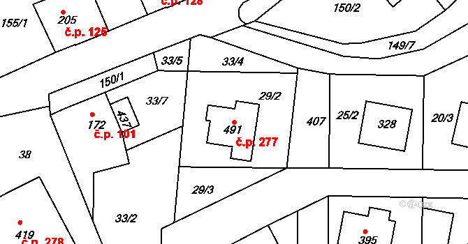 Malá Skalice 277, Česká Skalice na parcele st. 491 v KÚ Malá Skalice, Katastrální mapa