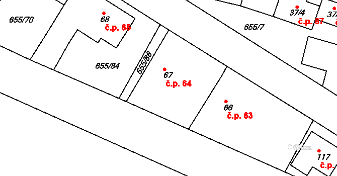 Komárov 64, Dolní Roveň na parcele st. 67/1 v KÚ Komárov u Holic, Katastrální mapa