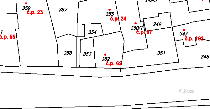 Vejprnice 62 na parcele st. 352 v KÚ Vejprnice, Katastrální mapa