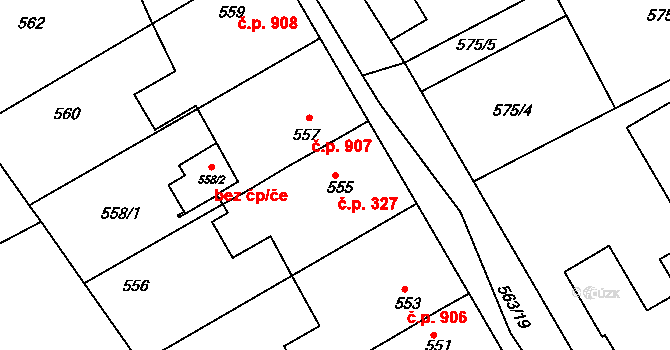 Kopřivnice 327 na parcele st. 555 v KÚ Kopřivnice, Katastrální mapa