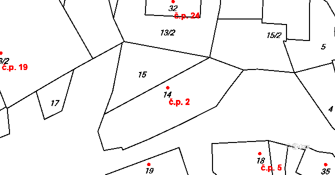 Těchoraz 2, Červená Řečice na parcele st. 14 v KÚ Těchoraz, Katastrální mapa