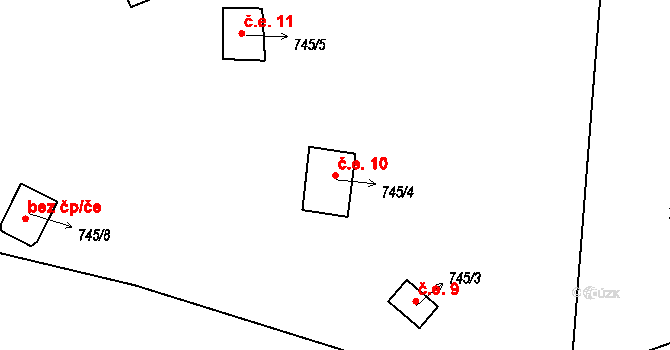 Luhov 10, Líšťany na parcele st. 745/4 v KÚ Luhov u Líšťan, Katastrální mapa