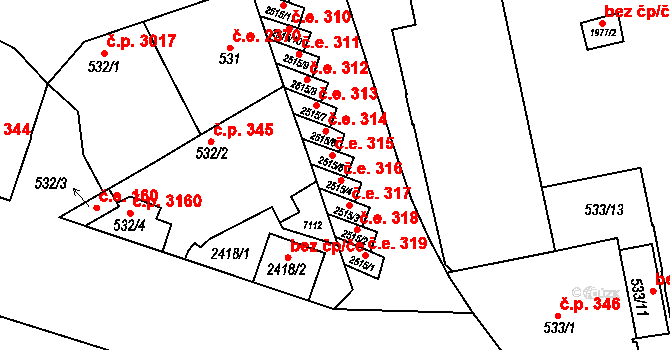 Žatec 316 na parcele st. 2515/4 v KÚ Žatec, Katastrální mapa
