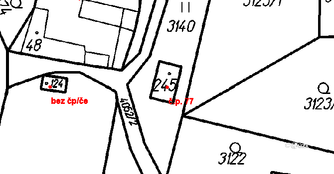 Malé Nepodřice 77, Dobev na parcele st. 245 v KÚ Nepodřice, Katastrální mapa