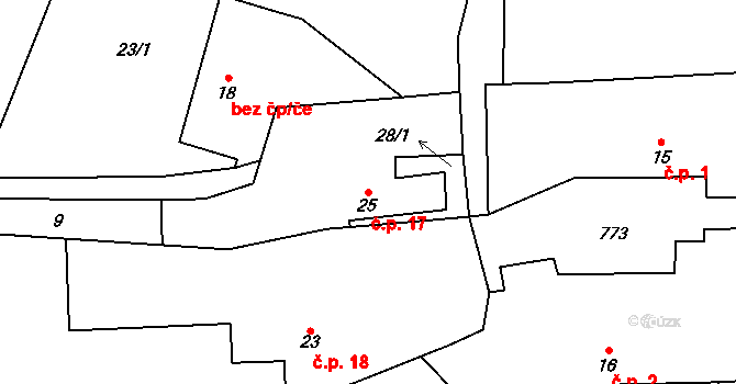 Mstislavice 17, Bojiště na parcele st. 25 v KÚ Mstislavice, Katastrální mapa