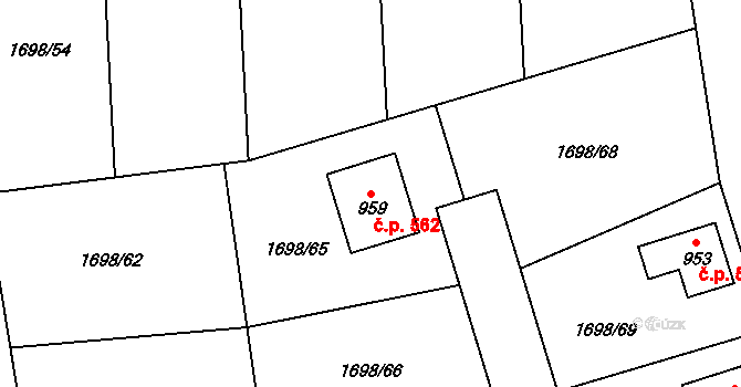 Libouchec 562 na parcele st. 959 v KÚ Libouchec, Katastrální mapa