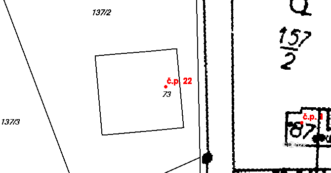 Rájec 22, Borovnice na parcele st. 73 v KÚ Rájec, Katastrální mapa