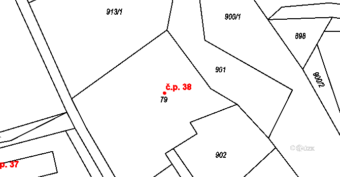 Spáleniště 38, Dobruška na parcele st. 79/1 v KÚ Spáleniště, Katastrální mapa