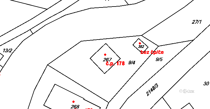 Horní Lánov 178, Lánov na parcele st. 267 v KÚ Horní Lánov, Katastrální mapa