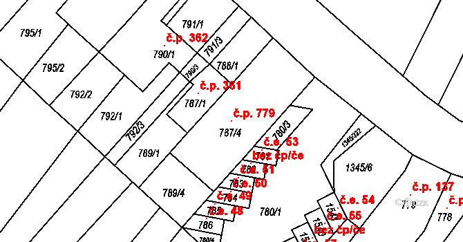 Troubsko 779 na parcele st. 787/4 v KÚ Troubsko, Katastrální mapa