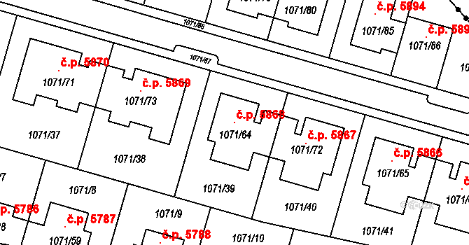 Jihlava 5868 na parcele st. 1071/64 v KÚ Jihlava, Katastrální mapa