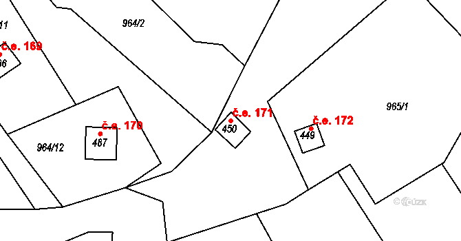 Rajnochovice 171 na parcele st. 450 v KÚ Rajnochovice, Katastrální mapa