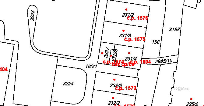 Bystřice pod Hostýnem 1574 na parcele st. 2337 v KÚ Bystřice pod Hostýnem, Katastrální mapa