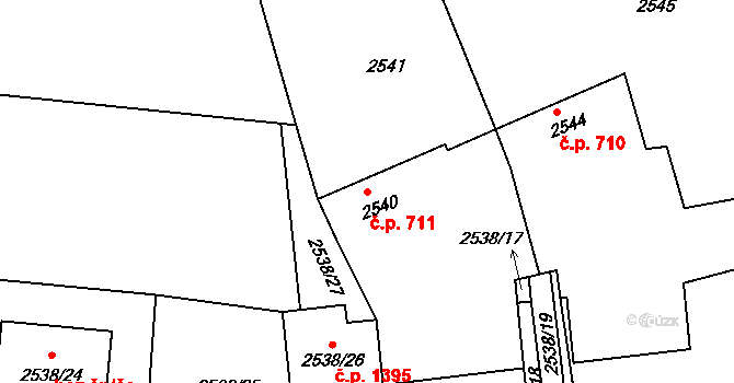 Holešov 711 na parcele st. 2540 v KÚ Holešov, Katastrální mapa