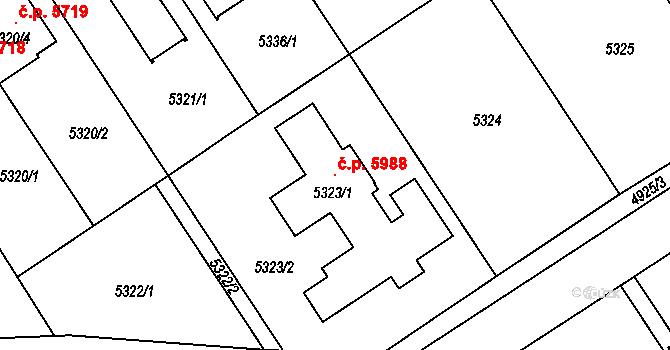 Chomutov 5988 na parcele st. 5323/1 v KÚ Chomutov I, Katastrální mapa