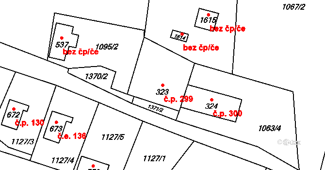 Vranov nad Dyjí 299 na parcele st. 323 v KÚ Vranov nad Dyjí, Katastrální mapa