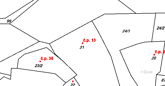 Staňkovice 13 na parcele st. 21 v KÚ Staňkovice u Uhlířských Janovic, Katastrální mapa