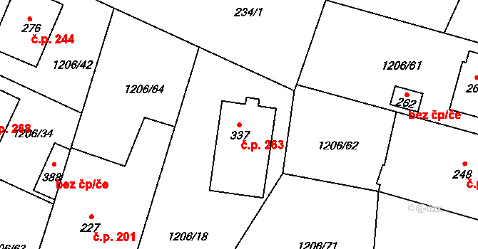 Záboří nad Labem 263 na parcele st. 337 v KÚ Záboří nad Labem, Katastrální mapa