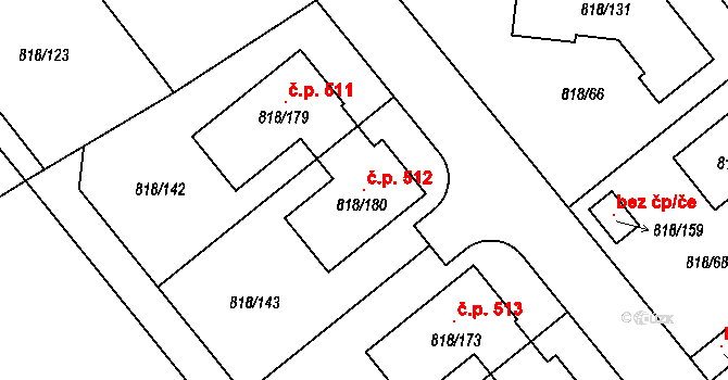 Nové Homole 512, Homole na parcele st. 818/180 v KÚ Homole, Katastrální mapa