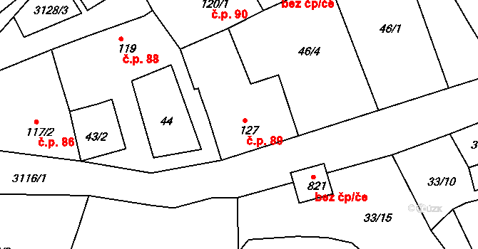 Bečov nad Teplou 89 na parcele st. 127 v KÚ Bečov nad Teplou, Katastrální mapa