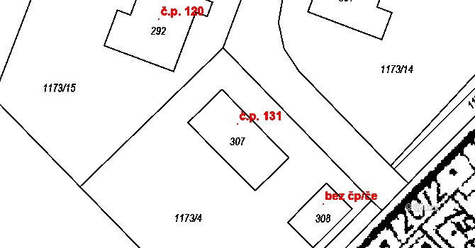 Opatovice I 131 na parcele st. 307 v KÚ Opatovice I, Katastrální mapa