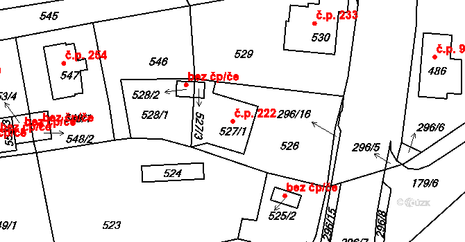 Rýnovice 222, Jablonec nad Nisou na parcele st. 527/1 v KÚ Rýnovice, Katastrální mapa