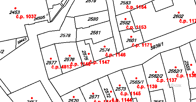 Jihlava 1146 na parcele st. 2574 v KÚ Jihlava, Katastrální mapa