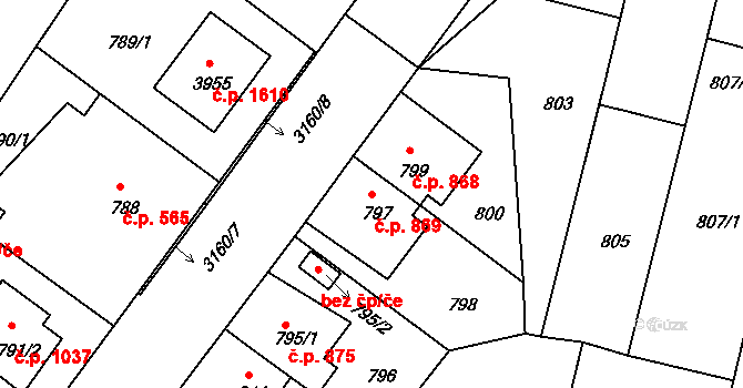 Čelákovice 869 na parcele st. 797 v KÚ Čelákovice, Katastrální mapa