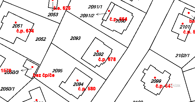 Roztoky 678 na parcele st. 2092 v KÚ Roztoky u Prahy, Katastrální mapa
