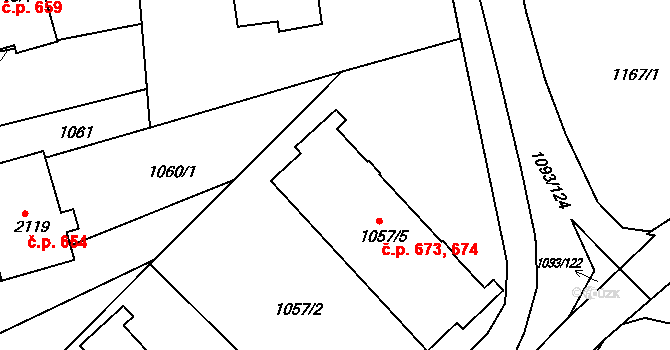Chropyně 673,674 na parcele st. 1057/5 v KÚ Chropyně, Katastrální mapa